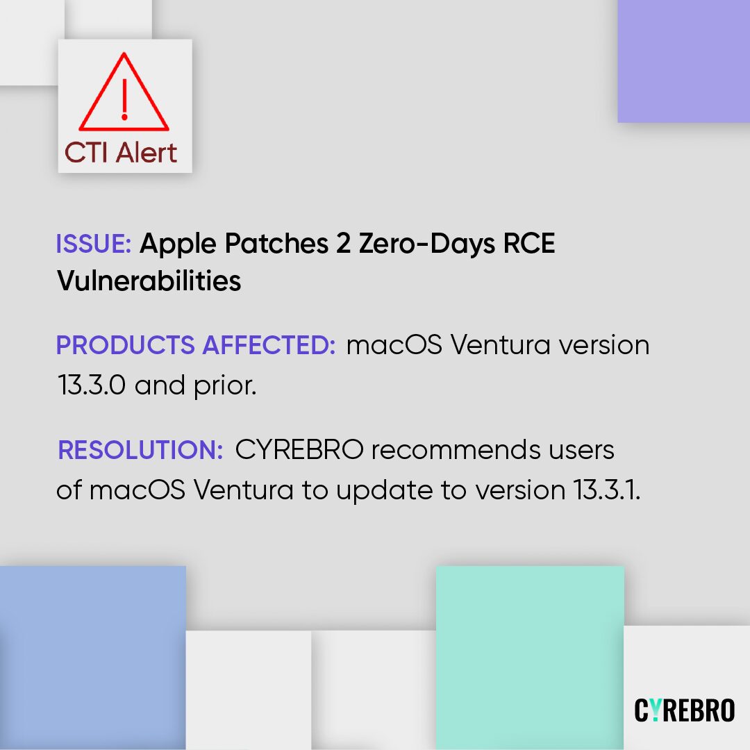 Apple Patches 2 Zero Days RCE Vulnerabilities Affect MacOS Ventura